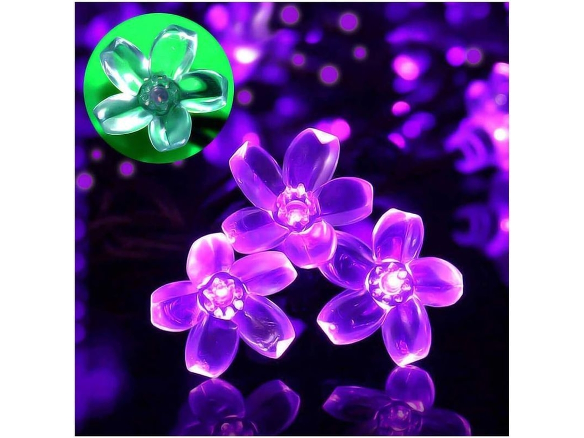 Luces De Cadena Solares Exteriores Impermeables 23ft 50 Led Flores Moradas Fairy Para Pátio