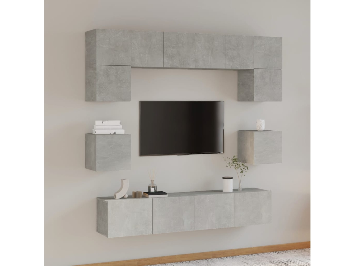 Vidaxl Conjunto Móveis De Tv 8 Pcs Madeira Processada Cinzento Cimento