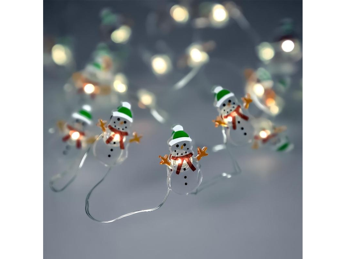 Grinalda de luzes de Natal a pilhas com 20 LEDs bonecos de neve. Luz fria para uso interno IP20