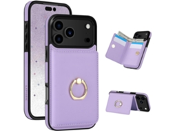Capa Carteira Pele Pu Para Iphone 17 Pro Max– 5 Cartões, Suporte Anel 360°, Blindagem Rfid Roxo Hexinyigjly