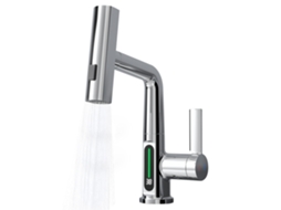 Faucet De Cozinha Com Sprayer Retrátil Led Ajuste De Altura 3 Modos Inox