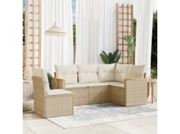 Vidaxl 5 Pcs Conjunto De Sofás P/ Jardim Com Almofadões Vime Pe Bege
