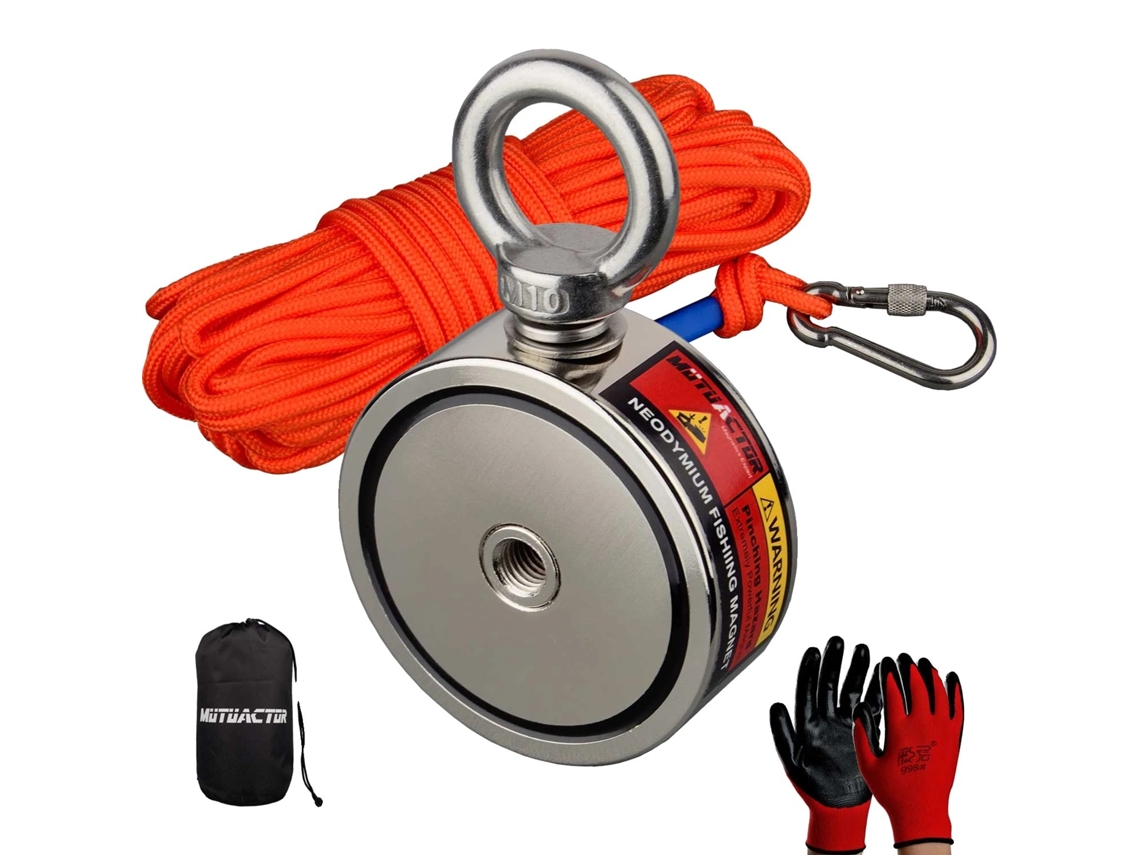Ímã de Pesca Neodímio 700 Lb, Corda Nylon 66 20 Pés AQUAFORGE