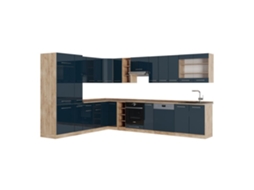 Cozinha de canto Fame-Line, 257 x 60 cm sem bancada, azul escuro brilhante/carvalho dourado, VICCO