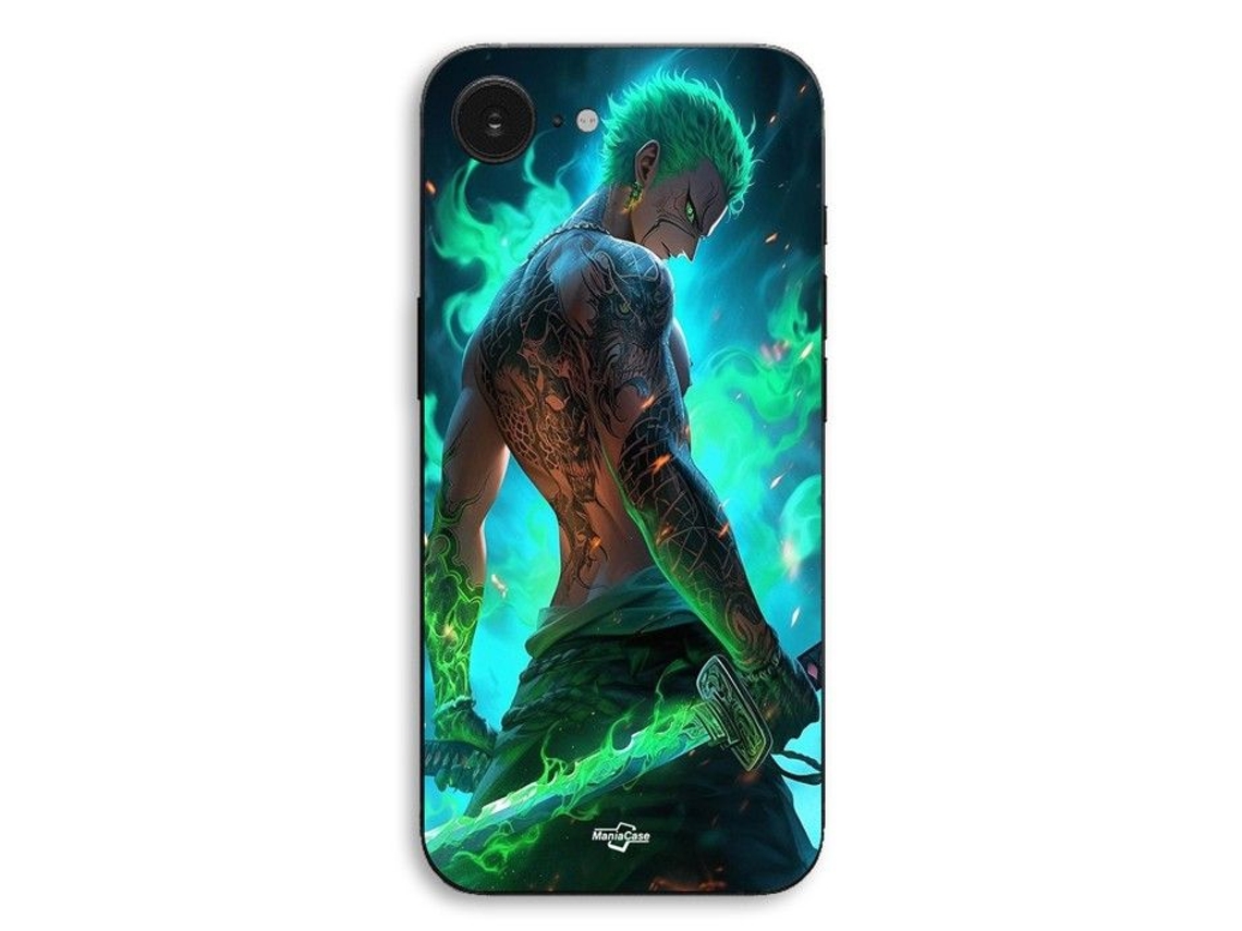 Capa Para Celular - Maniacase - Iphone 17 - Silicone Tpu - Arte 3d Do Zoro De One Piece - Preta