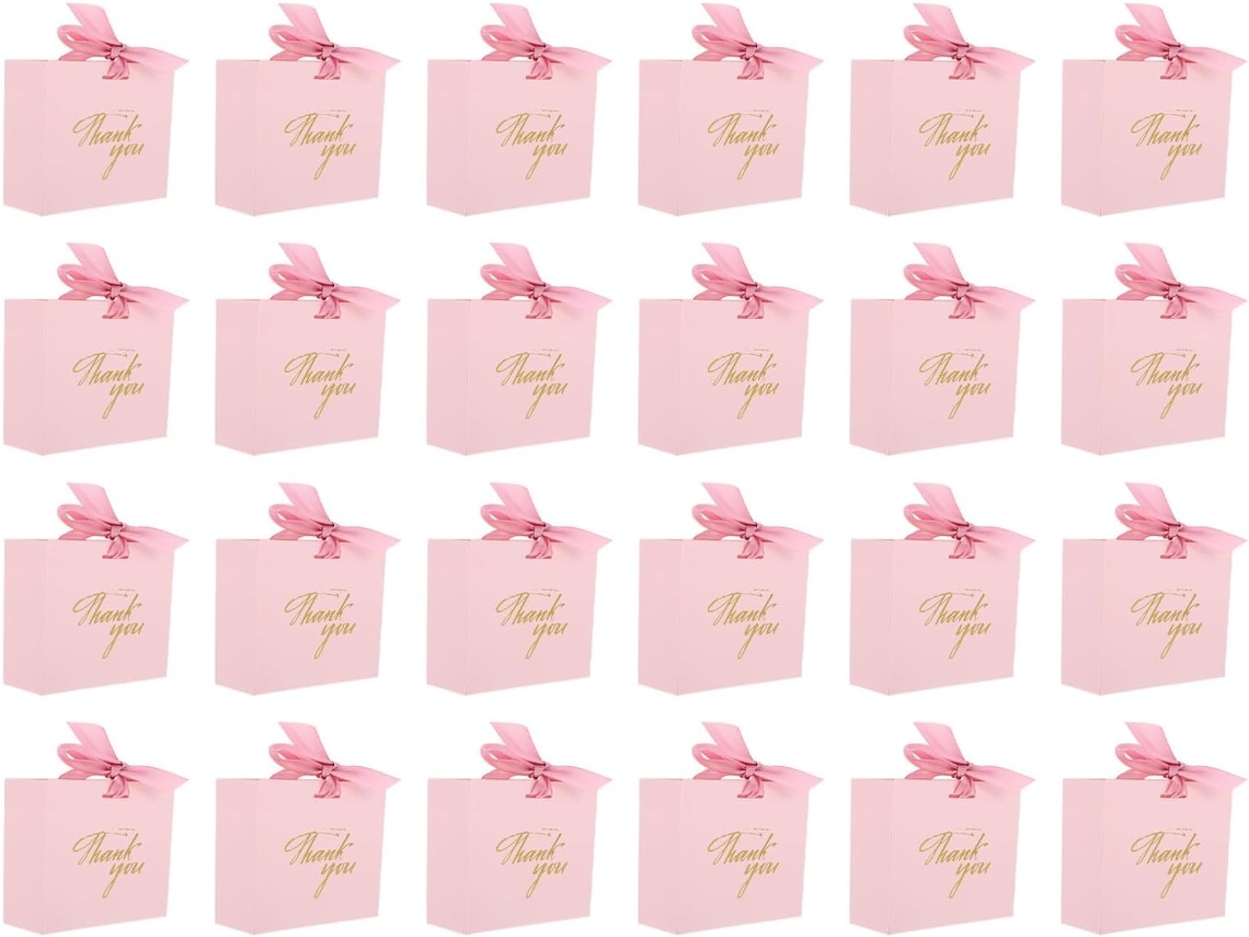 Conjunto De 24 Caixas Lembrancinhas Papel Com Fita, Cor Rosa, Ideais Para Casamentos, Aniversários E Decorações Festivas