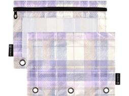 Este porta-arquivos adorável com 3 argolas para pastas, pacote com 2 unidades, estampa lavanda Xadrez, ideal para