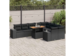 Vidaxl 10 Pcs Conjunto Sofás Jardim C/ Almofadões Vime Pe/acácia Preto
