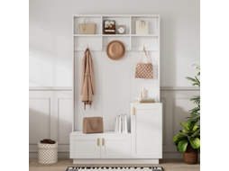 Conjunto De Guarda-roupa Com Banco E Sapateira, Banco De Armazenamento Multifuncional Com 3 Ganchos Para Pendurar E Espaço De Armazenamento Aberto, A