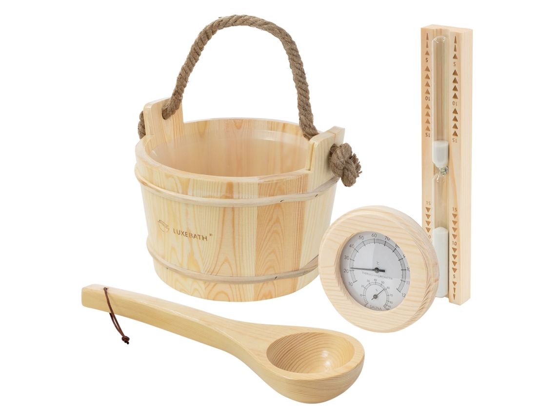 Conjunto Completo De Acessórios Para Sauna Ecd Germany 4 Peças Em Madeira Maciça De Pinho