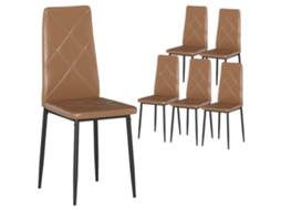 Conjunto De 6 Cadeiras De Jantar Modernas Com Encosto Alto Em Couro Sintético E Aço, 41x50x97 Cm, Marrom