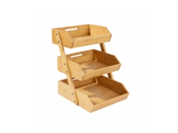 Relaxdays Fruteira De Bambu, 3 Andares, 41 X 33 X 30 Cm, Para Frutas, Legumes E Snacks, Fruteira De Cozinha, Natural