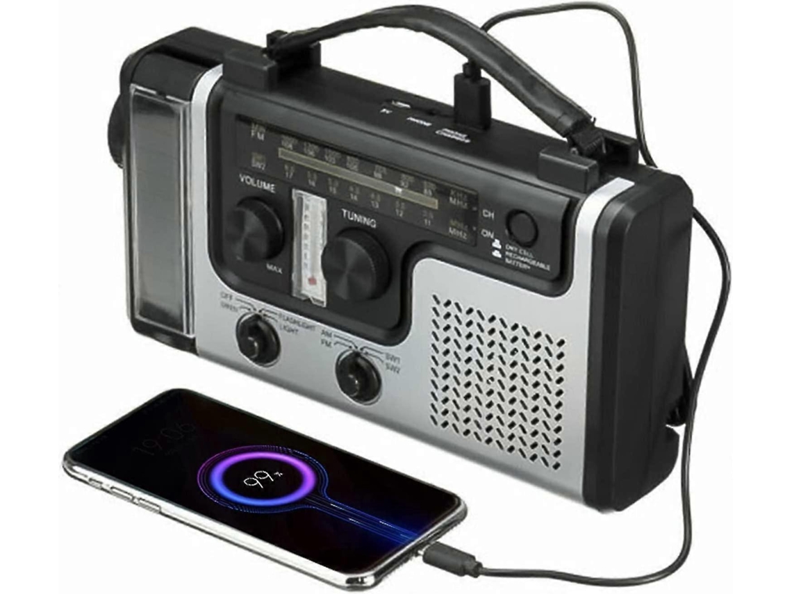Rádio Solar Portátil, Rádio Am/fm/sw1/sw2 Autoalimentado Com Manivela, Lanterna De 4 Leds E Carregador De Telefone Olysi Shop