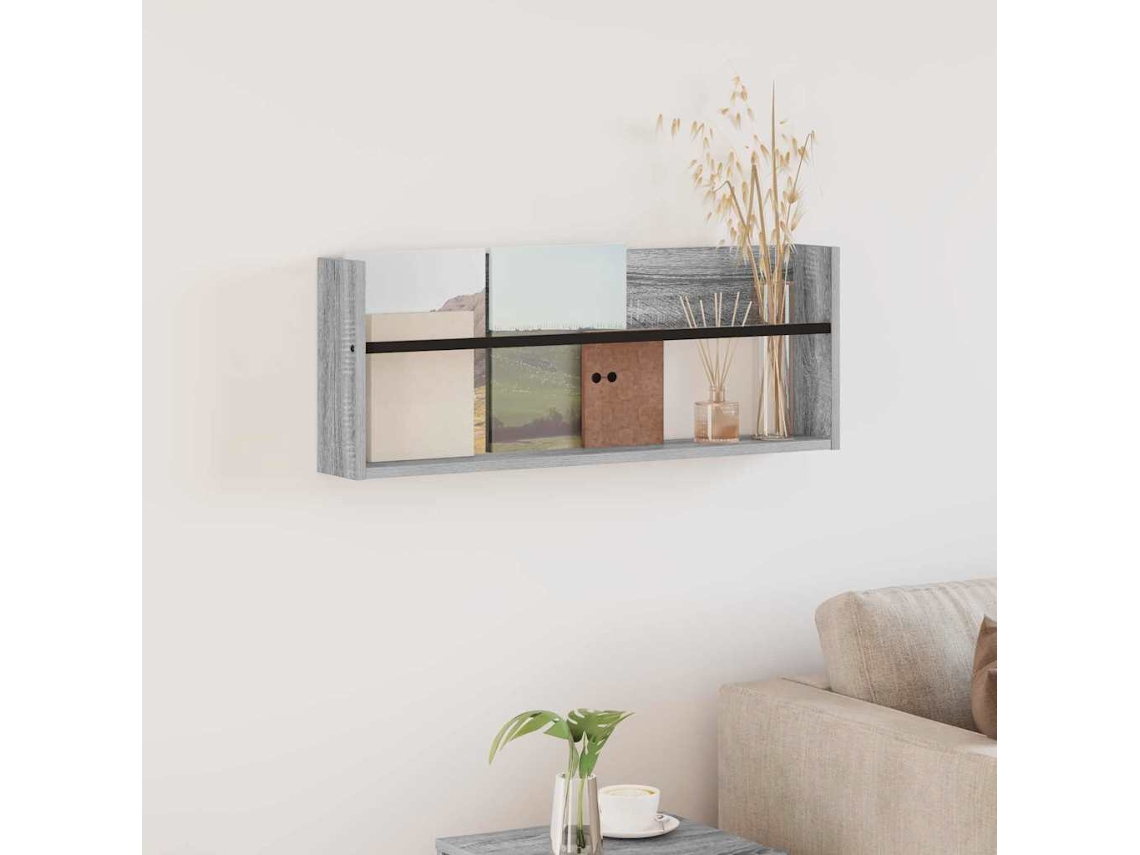 Vidaxl Estante De Revistas Com Prateleira Cinza Sonoma 80 X 12 X 30 Cm