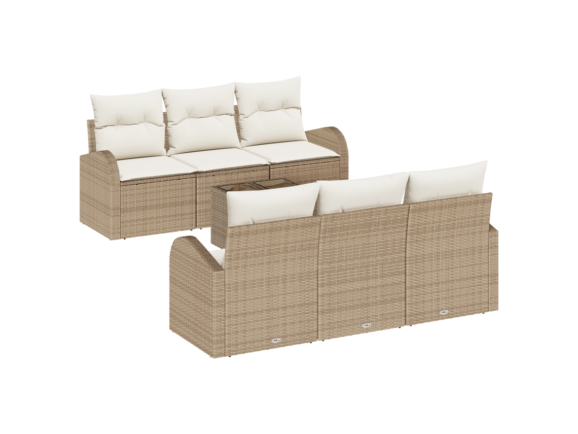 Conjunto 7 Sofá De Jardim Vidaxl Bege Vime Pe (55 X 55 X 37 Cm)