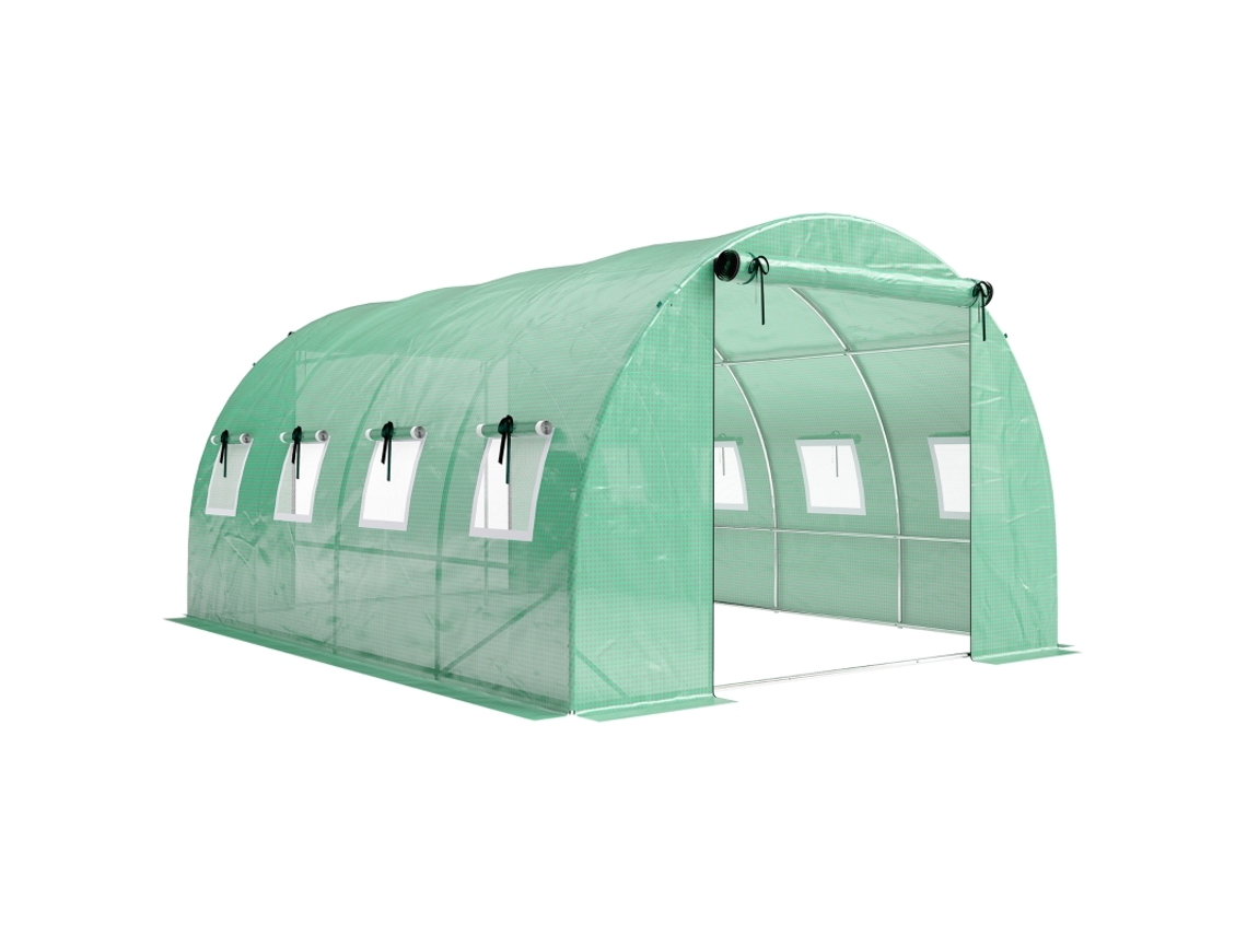 Estufa 4x3x2m Com Lona, Porta De Zíper, 8 Janelas De Rede E Hastes Verdes.