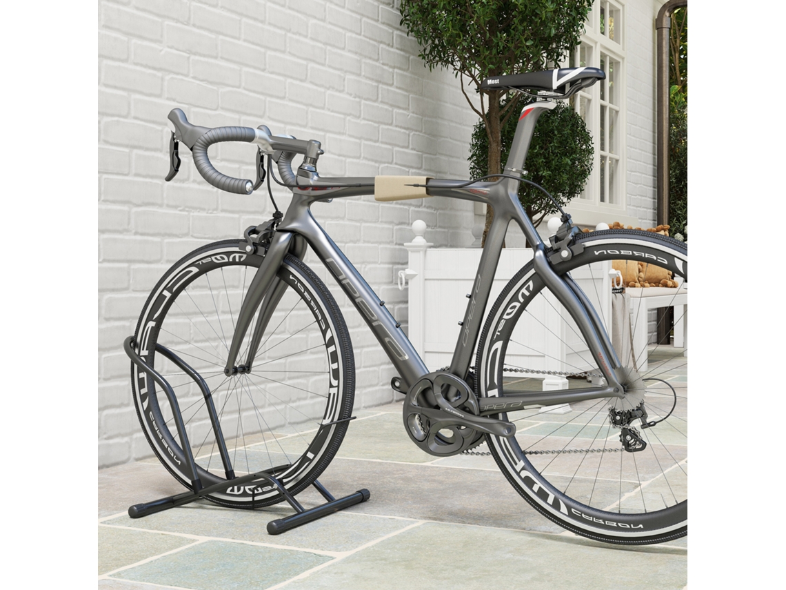 Suporte de aço para bicicleta, suporte de chão portátil para bicicletas, para uso interno e externo, 59x41x38 cm, preto