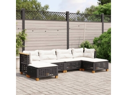 Vidaxl 6 Pcs Conjunto Sofás De Jardim C/ Almofadões Vime Pe Preto