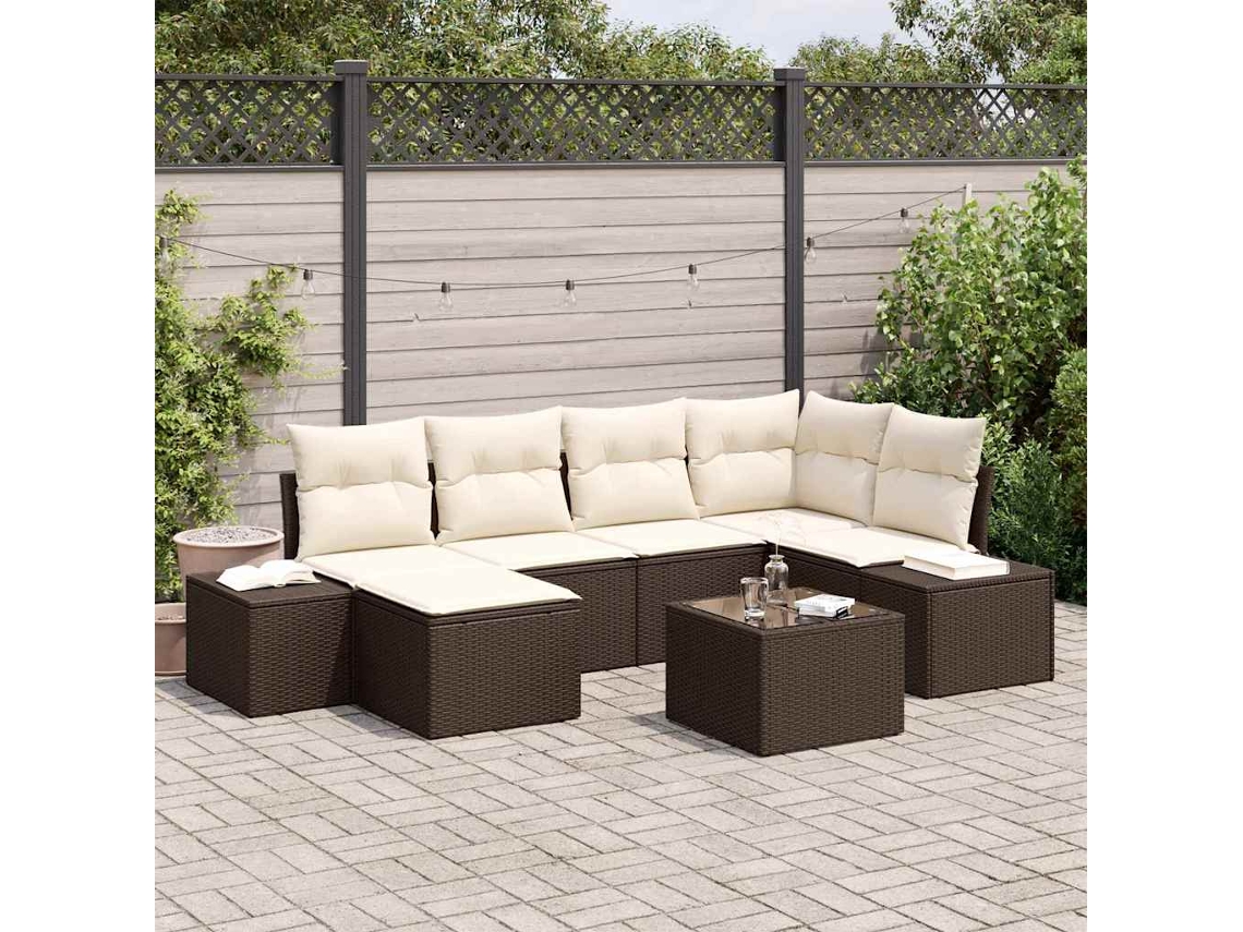 Vidaxl Conjunto De Sofá De Jardim 6 Unid. Marrom E Creme Vime Pe