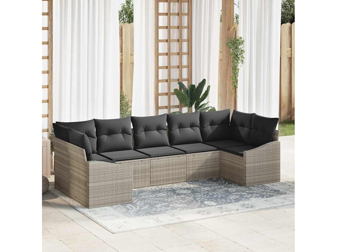 Vidaxl Conjunto de Sofás com Almofada 7 Pcs Cinzento claro Vime Pe