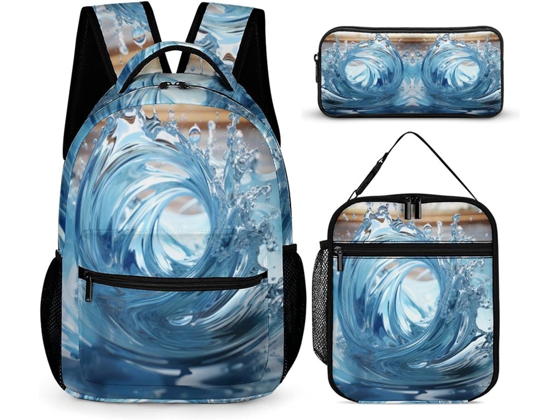 Conjunto Mochila Wave De 3 Peças Para Meninos, Escolar Primária Com Lancheira Estojo, Mochilas Escolares