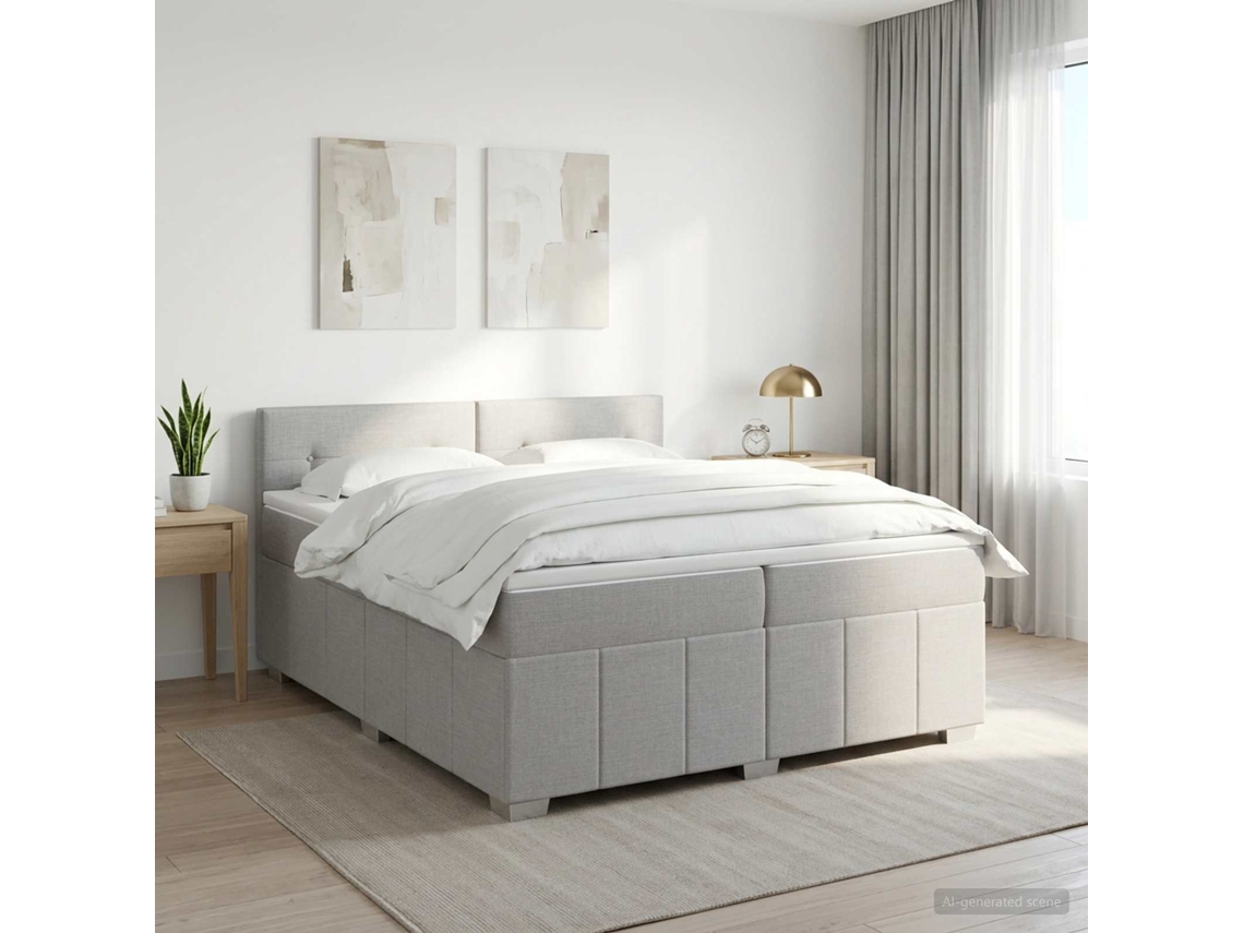 Vidaxl Cama Box Spring Com Colchão Cinzento-claro 200 X 200 Cm Tecido
