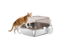 Caixa de Areia para Gatos Fechada com Bandeja em Aço Inoxidável Bordas Altas Pá para Gatos Grandes 53x42x27 Cm Cinzento ESSÊNCIACASA