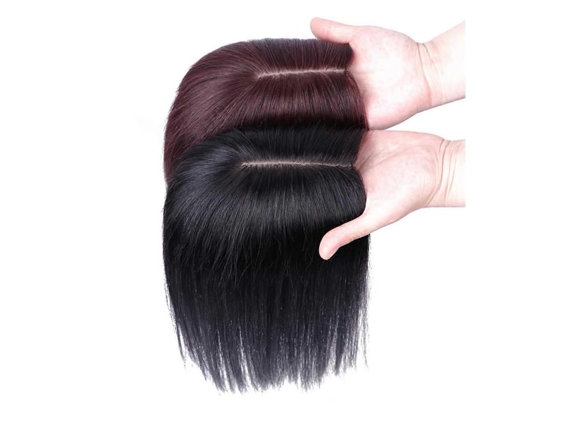 Topper De Cabelo Humano Com Base De Seda Para Cabelos Ralos, Peruca Clip-in 5x5.5 Polegadas Castanho Escuro Com Risca À Esquerda 12.6 Polegadas