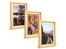 Composição De Quadros Paisagens De Montanha Com Renas Espelharte (3 Peças 20x30 Cm)