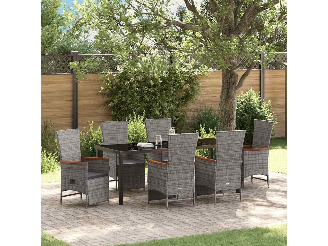 Vidaxl Conjunto de Jantar para Jardim 7 Pcs Cinzeto Vime Pe