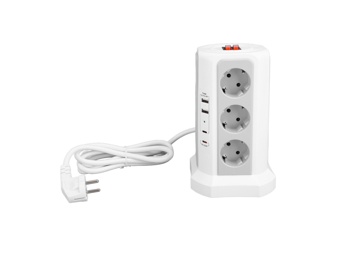 Extensão Vertical Multifuncional (com Várias Portas E Proteção Contra Surtos)