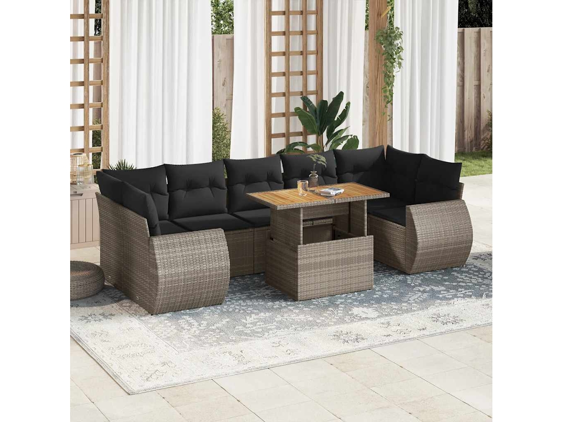 Vidaxl 8 Pcs Conjunto Sofás De Jardim C/ Almofadões Vime Pe Cinzento