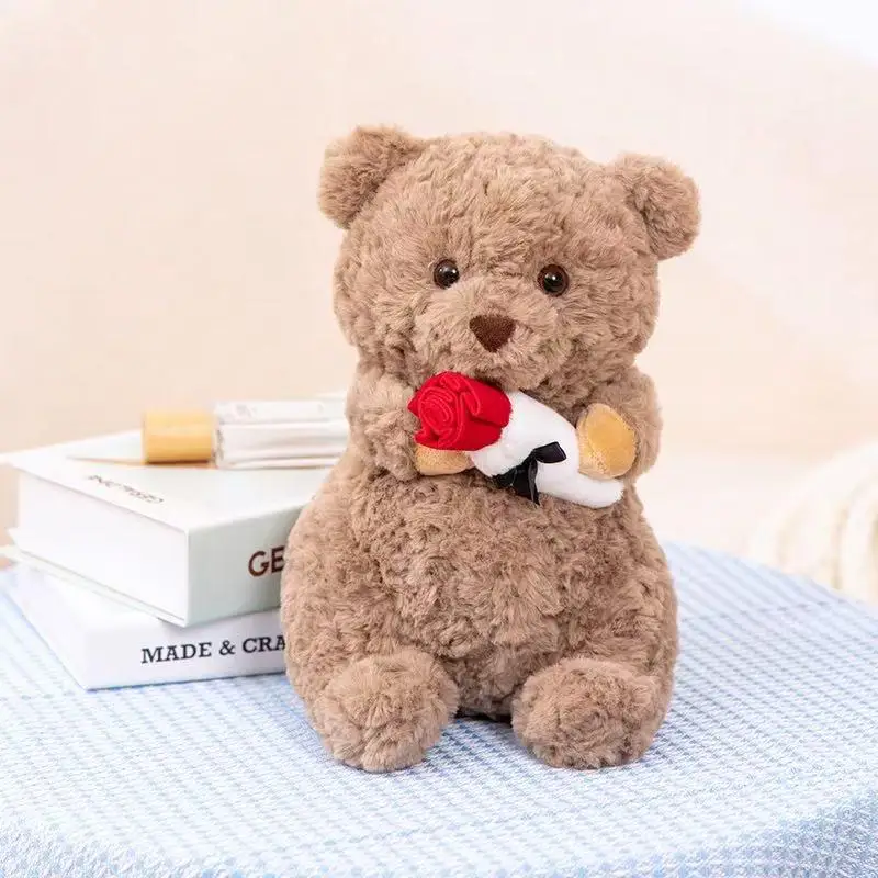 Urso de Pelúcia Realista com Rosas para o Dia Dos Namorados Almofada Fofa MDUG (33 Cm)