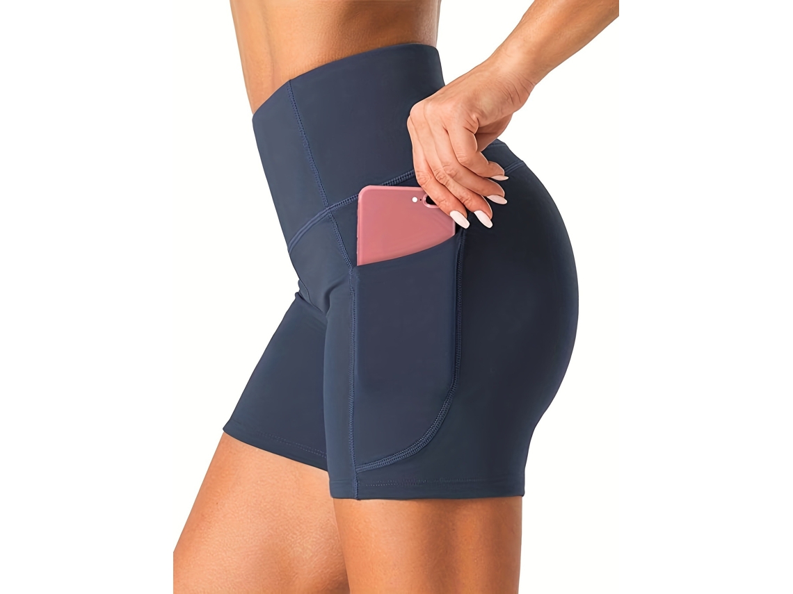 Calções De Yoga Femininos, 7,6 Cm (3 Polegadas), Com Bolsos - Tamanho M, Cinza Escuro Elysve