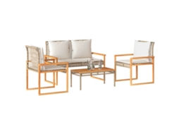 Vidaxl 4 Pcs Conj. Lounge Jardim C/ Almofadões Vime Pe Mistura Beges