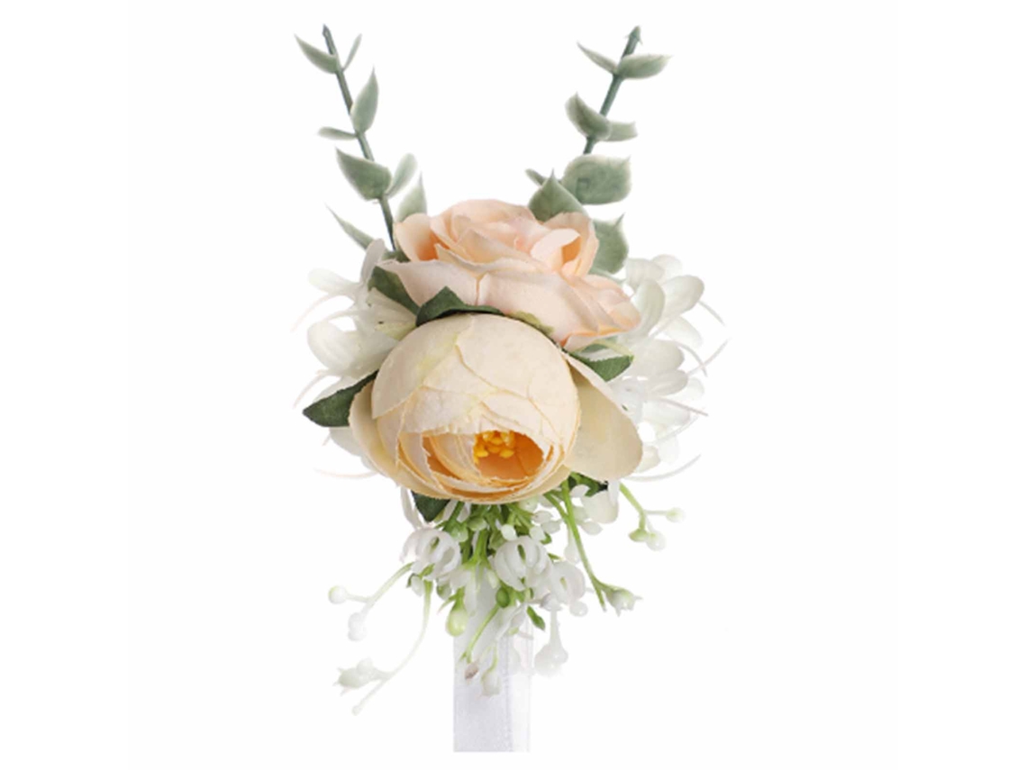 Cesto de vendas com rosas amarelas e flores em seda e folhas plásticas LAXISCREED