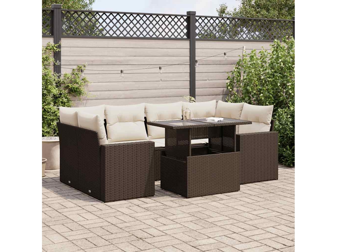 Vidaxl 7 Pcs Conjunto de Sofás Jardim C/ Almofadões Vime Pe Castanho