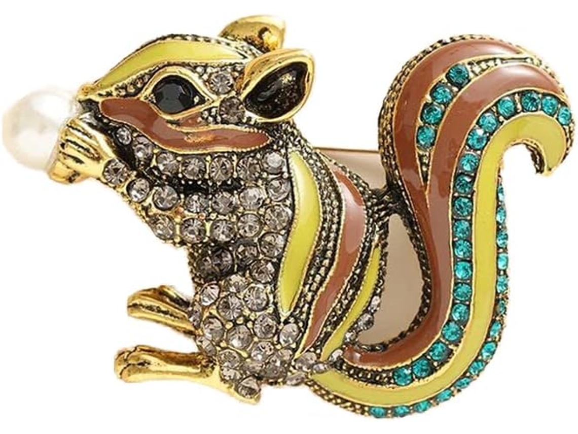 Broche De Esquilo Com Strass Para Mulheres