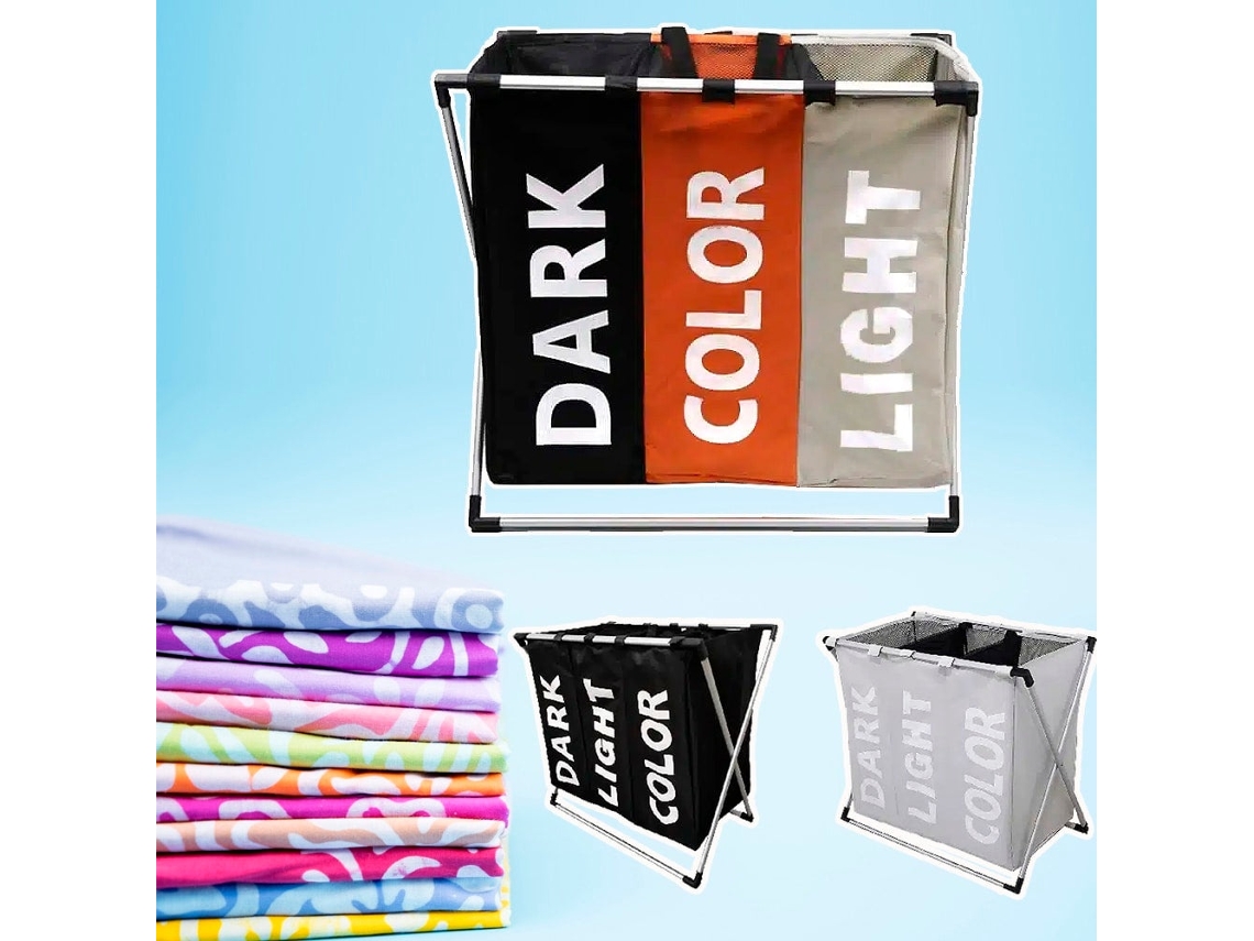 Cesto De Roupa Dobrável Com 3 Compartimentos Para Separar A Roupa Suja, Para Organizar E Guardar Roupa Suja De Forma Prática