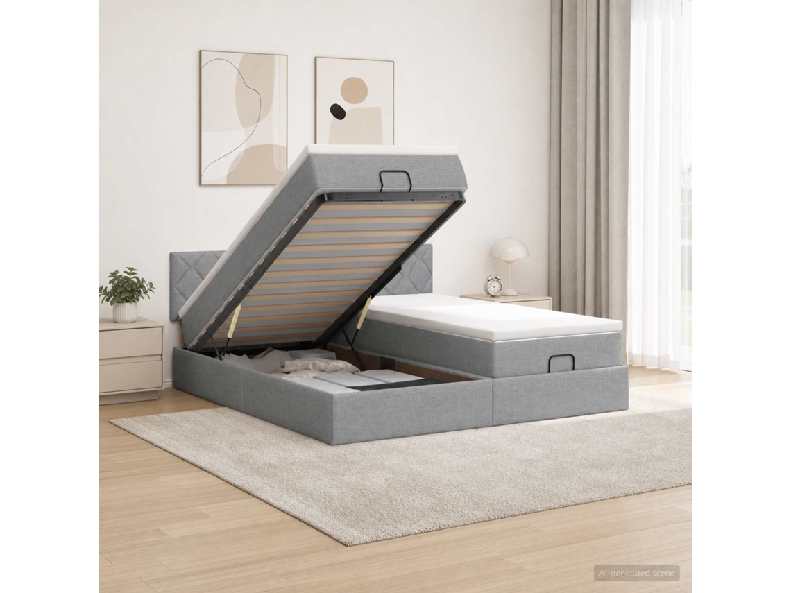 Vidaxl Cama Ottoman Com Colchão 2 Unid. Cinzento-claro Tecido
