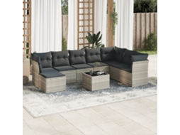 Vidaxl 9 Pcs Conj. Sofás Jardim Com Almofadões Vime Pe Cinzento-claro