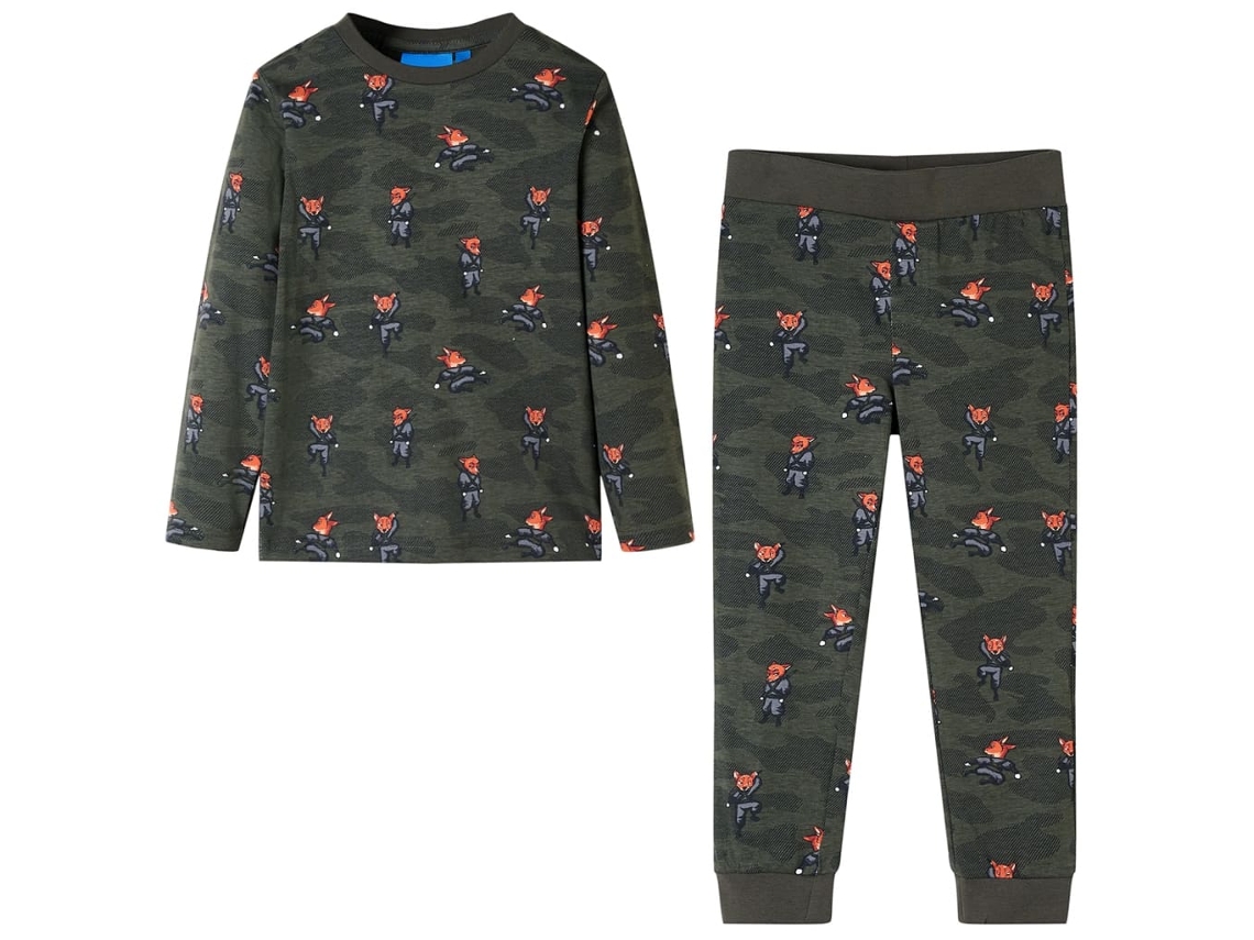 Pijama De Manga Comprida Para Criança Cor Caqui 128