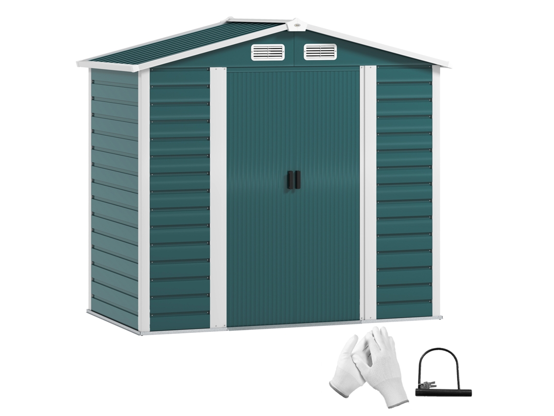 Abrigo de Jardim VERIDIA CUOM 2,36m² 213x120x194cm com base reforçada e portas de correr, verde