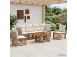 Vidaxl Conjunto De Sofá De Jardim 7 Unid. Natural E Branco Creme