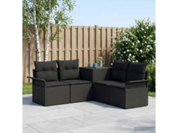 Vidaxl Conjunto De Sofás 5 Unid. Preto Rattan Poliéster E Aço