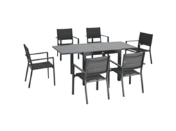 Conjunto de Móveis de Jardim em Alumínio e Textilene com Mesa Extensível 90-180 cm e 6 Cadeiras Empilháveis, Cinza PROFESIA BOYANG