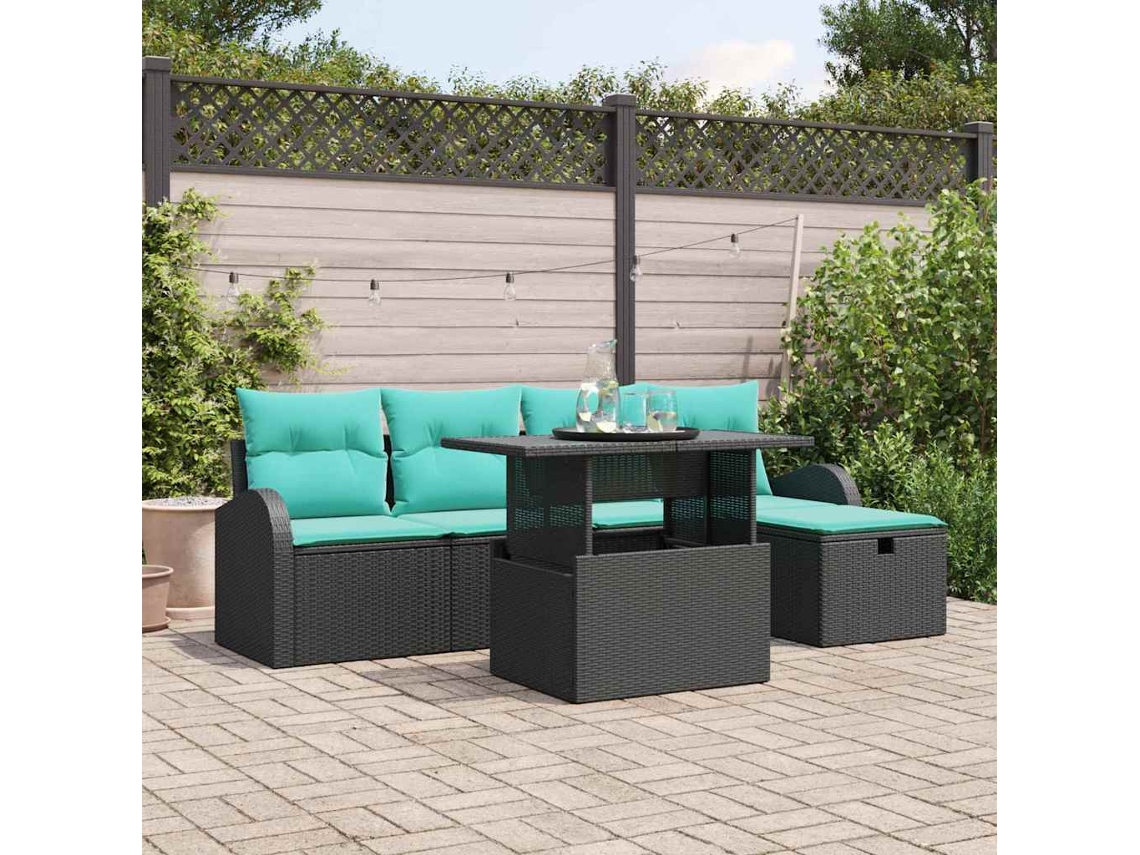 Vidaxl Conjunto De Sofá De Jardim 6 Unid. Preto Vime Pe