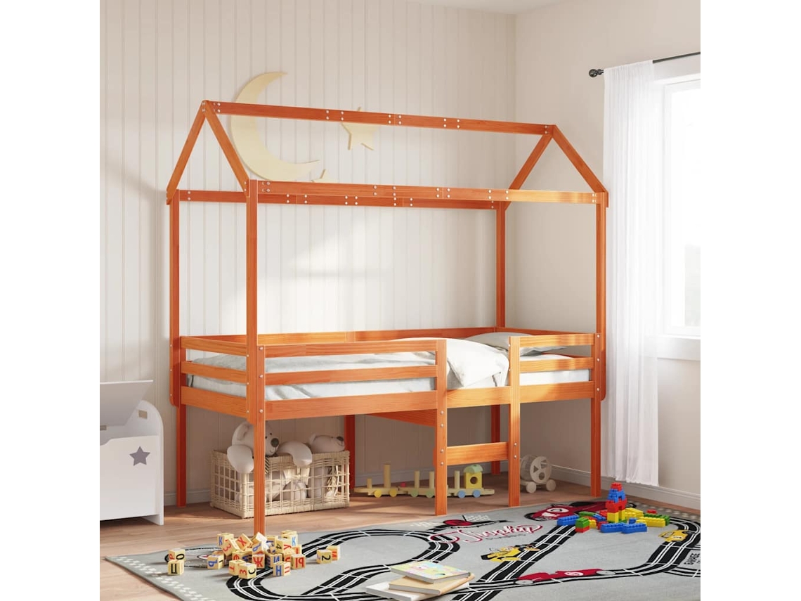 Vidaxl Telhado Cama Infantil 207x95,5x159 Cm Pinho Maciço Castanho Mel