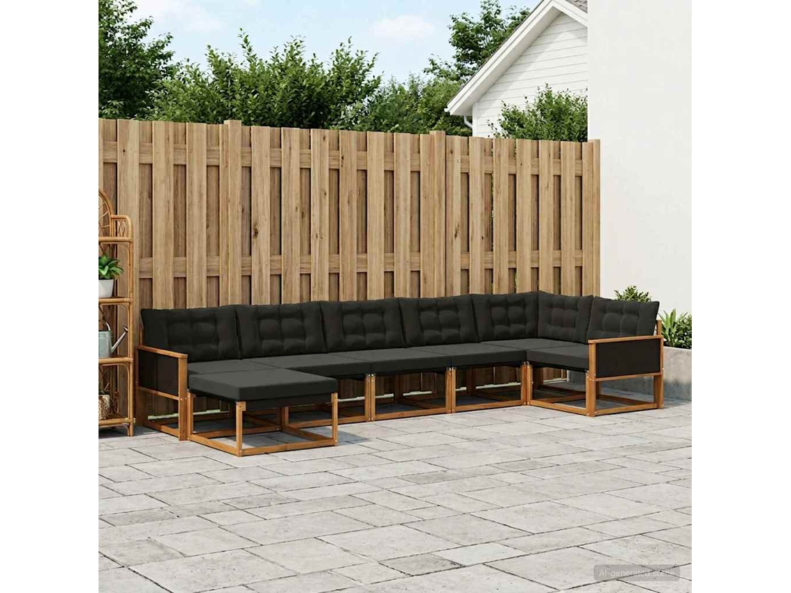 Vidaxl Conjunto De Sofás Para Exterior 7 Unid. Natural E Preto