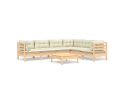Conjunto de 7 Lounge Jardim com Almofadões Creme Pinho Maciço MAISON EXCLUSIVE